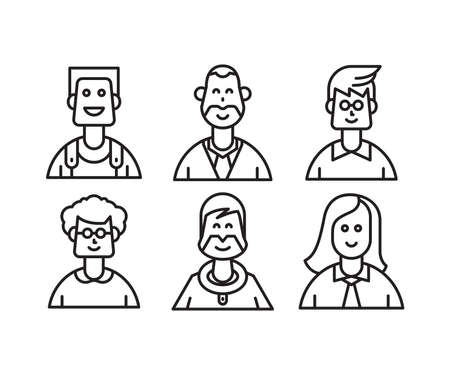 cute people characters and avatars icons set line illustrationのイラスト素材