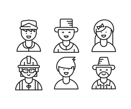 people characters and avatars set line illustrationのイラスト素材