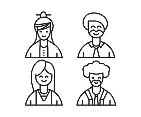 people characters and avatars set line illustrationのイラスト素材