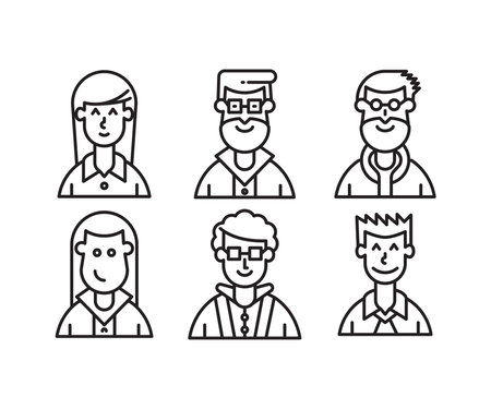 people characters and avatars set line illustrationのイラスト素材