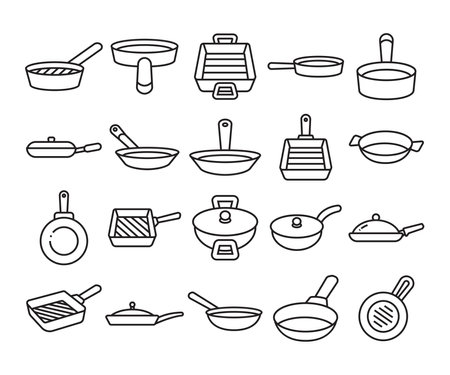 pan and kitchenware icons set line illustrationのイラスト素材