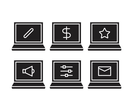 laptop computer and user interface icons setのイラスト素材