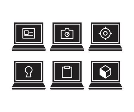 laptop computer and user interface icons setのイラスト素材