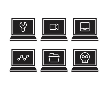 laptop computer and user interface icons setのイラスト素材