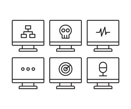 desktop computer and user interface line icons setのイラスト素材