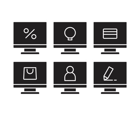 desktop computer and user interface icons setのイラスト素材