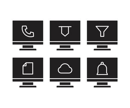 desktop computer and user interface icons setのイラスト素材