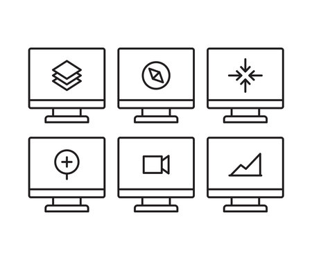 desktop computer and user interface icons setのイラスト素材