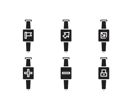 Smart watch black glyph icons set on white space. Modern wearable technology. Silhouette symbols. Vector illustrationのイラスト素材