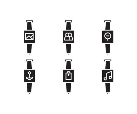 Smartwatch black glyph icons set on white space. Vector illustration.のイラスト素材