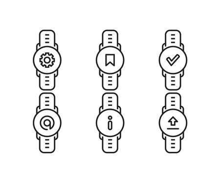 Smart watch icons set. Vector illustration in black and white colors.のイラスト素材