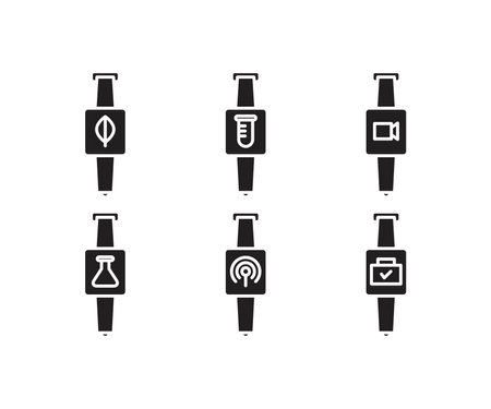 Smart watch black glyph icons set on white space. Vector illustration.のイラスト素材