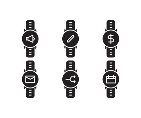 Smart watch icon set. Vector illustration in black on white background.のイラスト素材