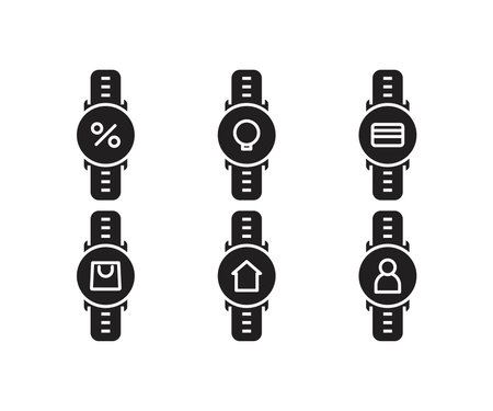 Smart watch icon set. Vector illustration in black on white background.のイラスト素材