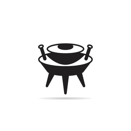 Barbecue black icon with shadow on white background. Vector illustration.のイラスト素材
