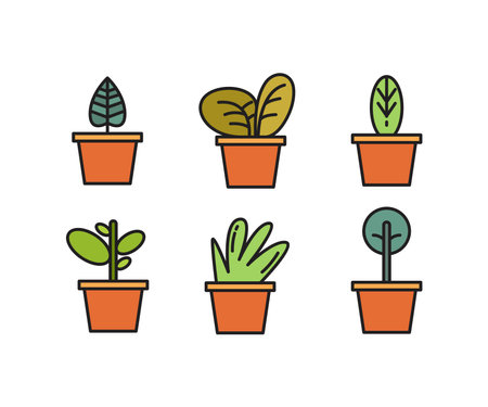 houseplant and tree icons set vector illustrationのイラスト素材