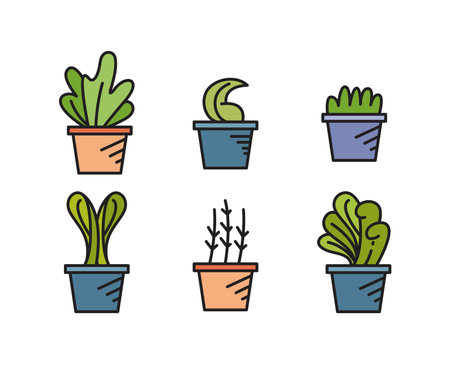 houseplant and tree icons set vector illustrationのイラスト素材