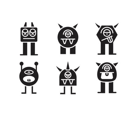 cartoon monster character icons setのイラスト素材
