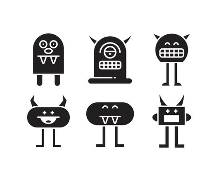 cartoon monster character icons setのイラスト素材