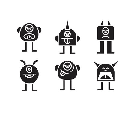 cartoon monster character icons setのイラスト素材