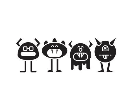 funny monster character icons setのイラスト素材