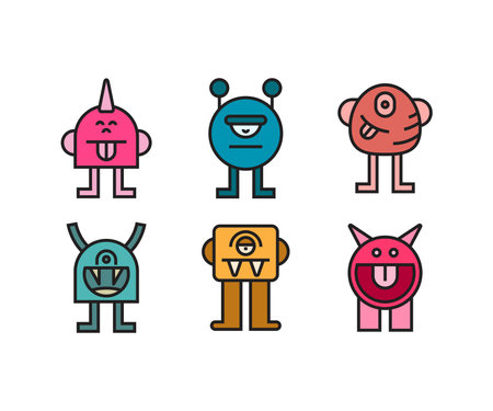 Cute monsters icons. Colorful vector illustration. Cartoon style.のイラスト素材