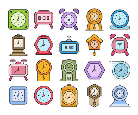alarm clock and pendulum clock icons setのイラスト素材