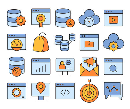 seo, server, database and network icons setのイラスト素材