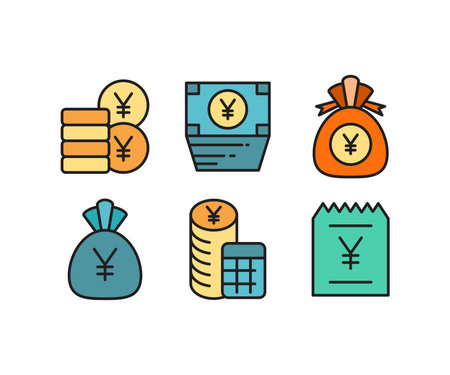 yen money coin and sack iconsのイラスト素材