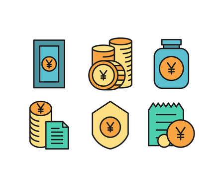 yen money coins and saving jar iconsのイラスト素材