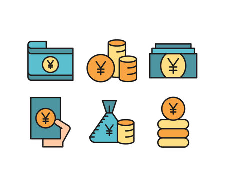 yuan money coin and banknote icons setのイラスト素材
