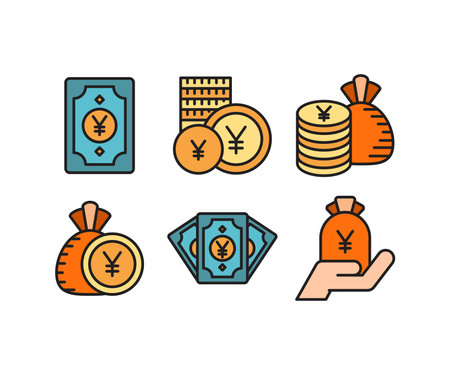 yuan money sack and banknote icons setのイラスト素材
