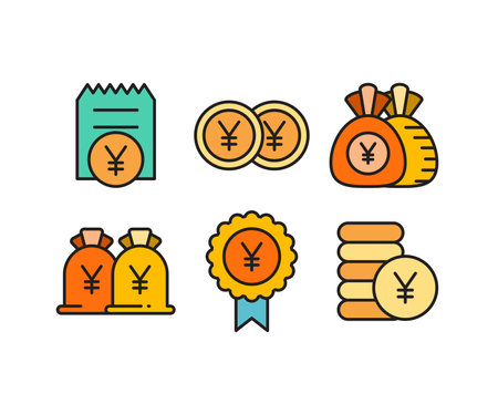 yuan money coin and sack icons setのイラスト素材