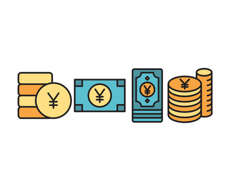 pile yuan money coins and banknotes icons setのイラスト素材