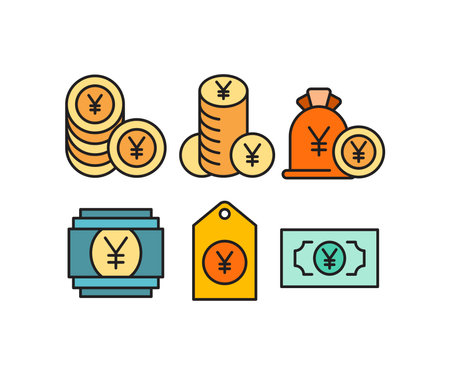 stack of yuan money coin and banknote icons setのイラスト素材