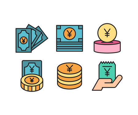 yuan money banknote and saving box iconsのイラスト素材