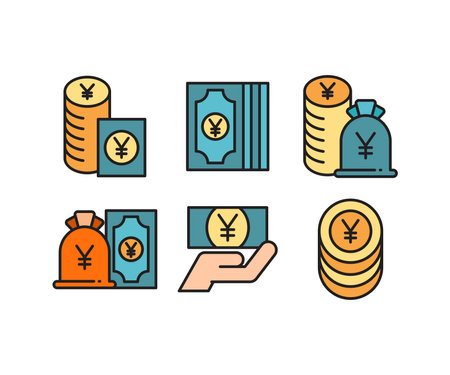pile of yuan money coin and banknote icons illustrationのイラスト素材