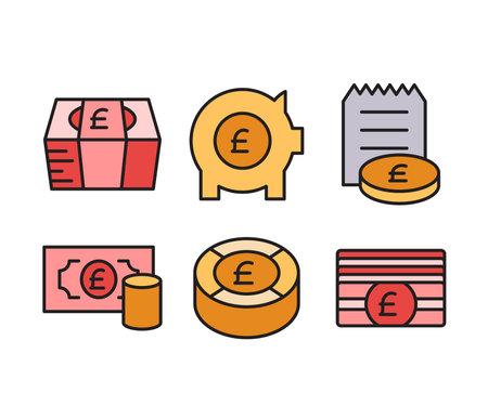 pound money piggy bank and coin icons set vector illustrationのイラスト素材