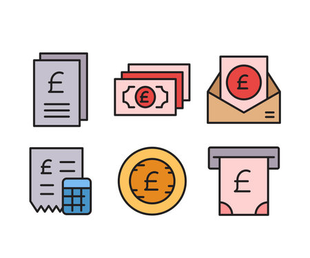 pound money bill and banknote icons set vector illustrationのイラスト素材