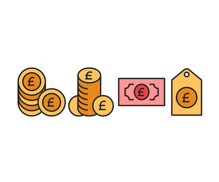 pound money coins and price tag icons set vector illustrationのイラスト素材