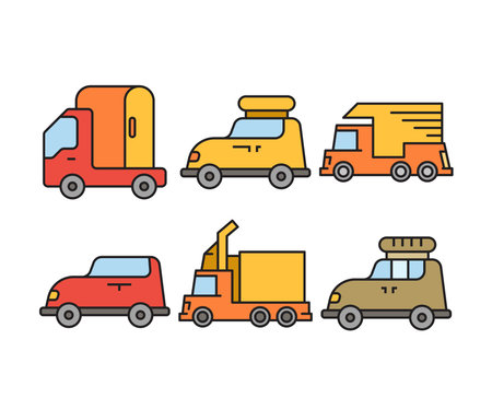 Set of flat icons of different types of trucks. Vector illustration.のイラスト素材