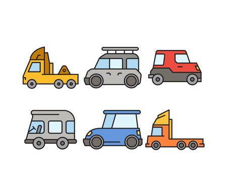 Car transport icons set. Outline illustration of car transport vector icons for web designのイラスト素材