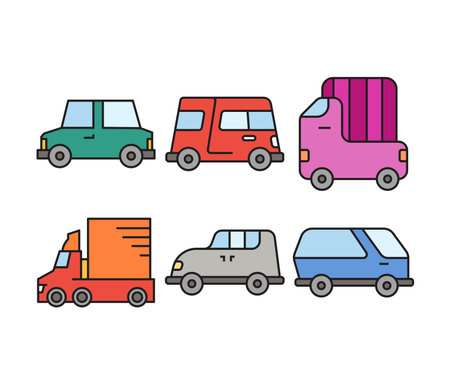 Set of transport icons. Car, truck, bus, car, minibus. Vector illustrationのイラスト素材