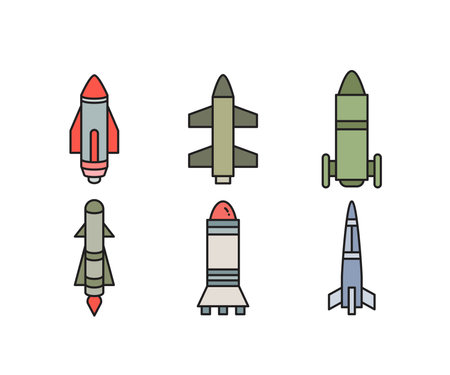 Rocket icon set in flat style. Vector illustration on white background.のイラスト素材