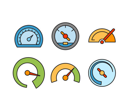 Set of speedometer icons in flat style. Speedometer vector illustrationのイラスト素材