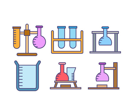 Set of laboratory icons. Vector illustration in a flat linear style.のイラスト素材