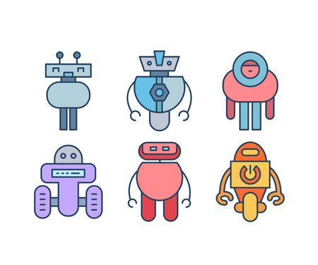 robot character icons set vectorのイラスト素材