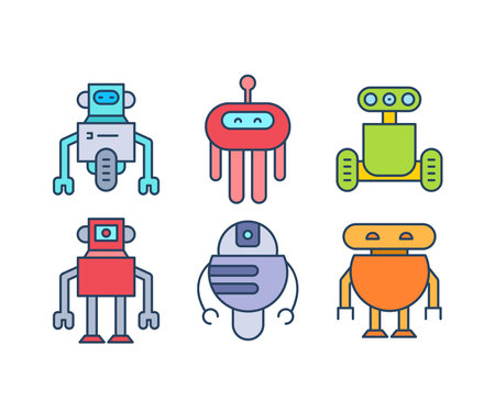 robot character icons set vectorのイラスト素材