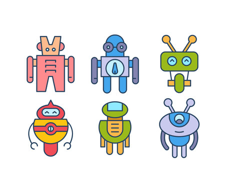 robot character icons set vectorのイラスト素材