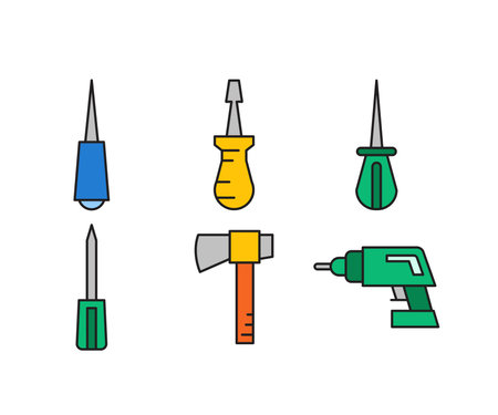 screwdriver, axe and drill icons illustrationのイラスト素材